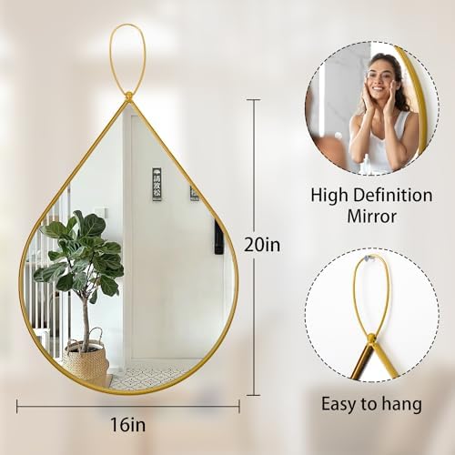 FEUFOAM Teardrop Wall Mirror 16x20 Inches Gold Frame
