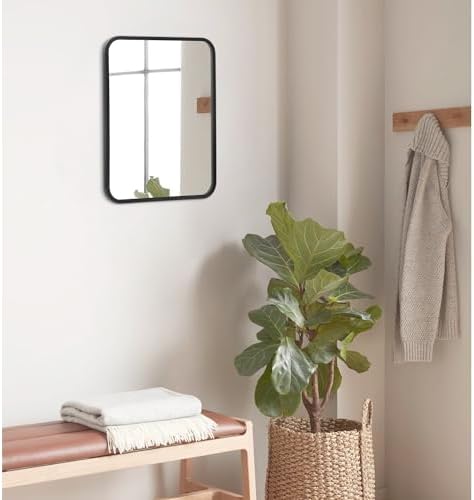 AOAOPQ Rectangular Wall Mirror with Rounded Corners - Black Frame