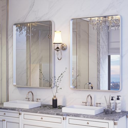 ISKM 24x36 Inch Brushed Silver Mirror for Bathroom