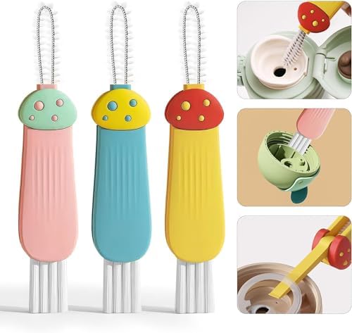 3 in 1 Cup Lid Cleaning Brush Set with Hook and Interchangeable Heads