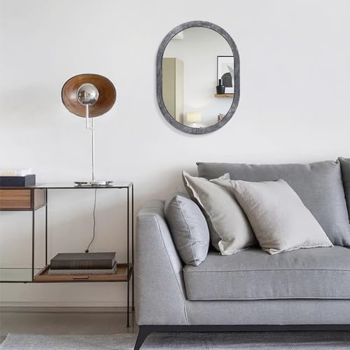 JJUUYOU Farmhouse Black Oval Wall Mirror with Wood Frame