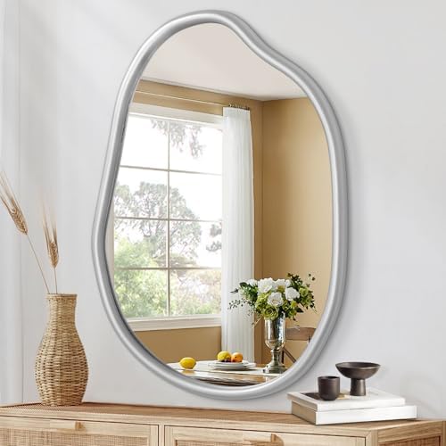 Unique Asymmetrical Wall Mirror 26x18 Silver