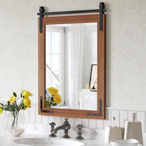 22x30 Inch Rustic Farmhouse Mirror with Wood Frame