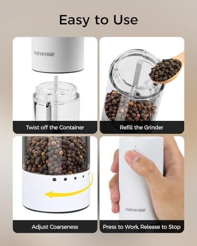 Newise Electric Salt Pepper Grinder Set with LED Light 2 Pack White