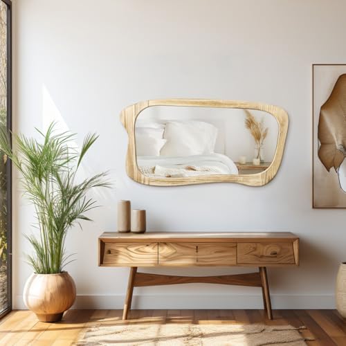 AAZZKANG Asymmetrical Wooden Wall Mirror 32x20