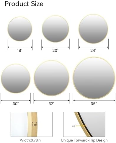 Gold 30 Inch Round Mirror with Brushed Frame