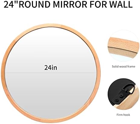 Wood Round Mirror 24 Inch Farmhouse Decor