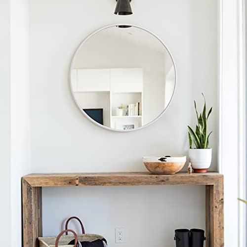 24 White Round Mirror with Metal Frame