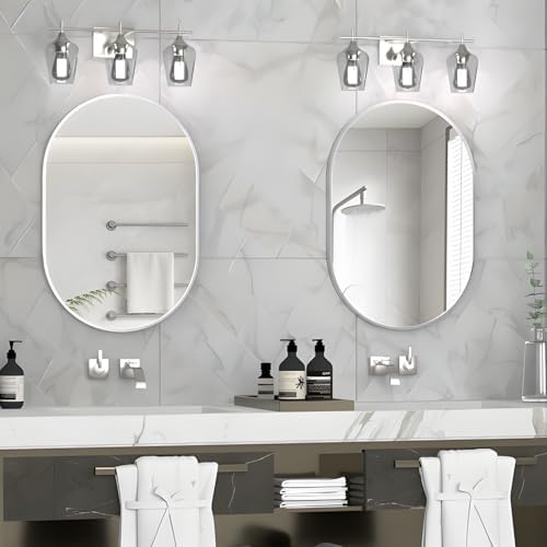NEUWEABY 20x30 Silver Oval Bathroom Mirror