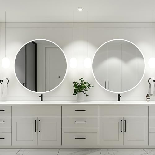 White Round Mirror 24 Inch Metal Frame Bathroom Mirror