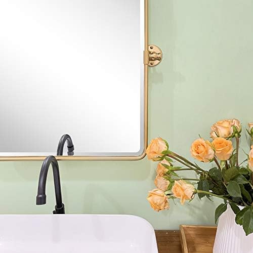 TEHOME 20x24 Inch Farmhouse Gold Metal Frame Pivot Bathroom Mirror