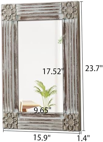 Sintosin Rustic Wooden Frame Wall Mirror 16x24 Inch