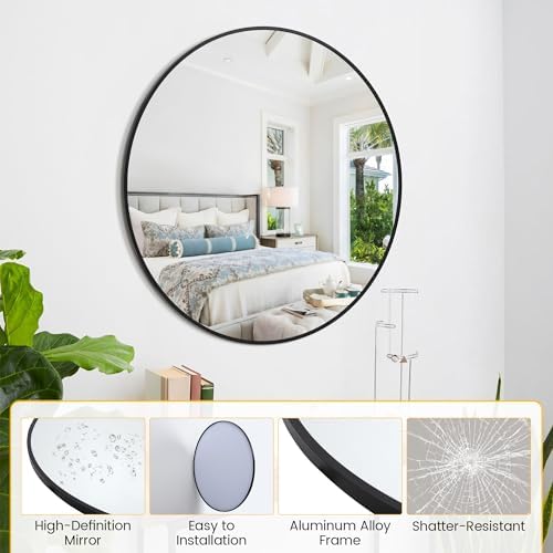 GAOMON 32 Inch Round Black Wall Mirror