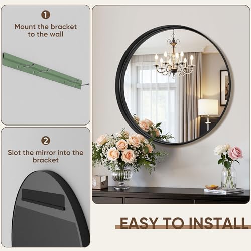 Furnbar 20 Inch Round Black Mirror with Metal Frame
