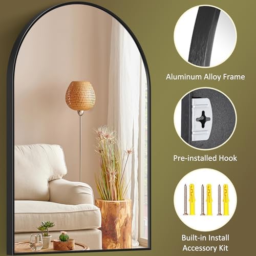 Oteymart 24x36 Arch Mirror with Black Frame
