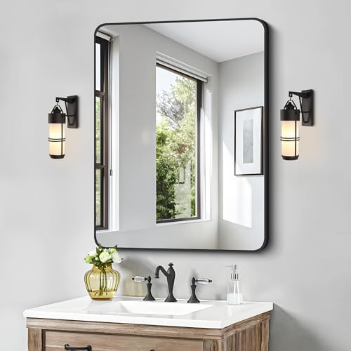 FORBATH 30x40 inch Bathroom Mirror with Black Metal Frame