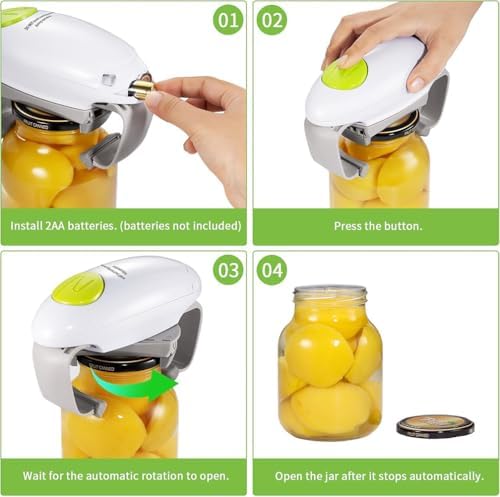 GAYAYAS Electric Can Opener Automatic Jar Opener with Soft Edge and 360 Rotation