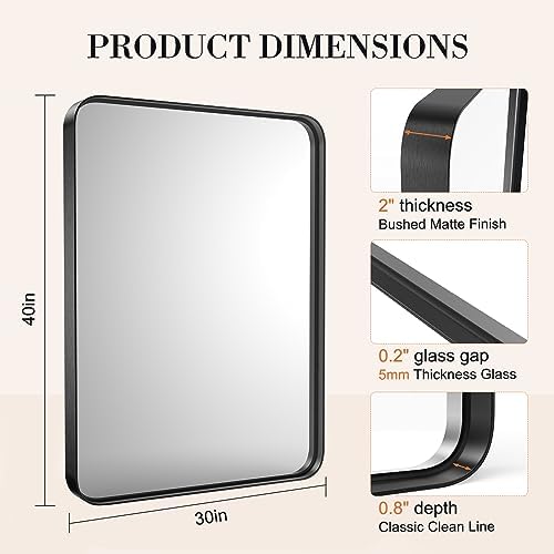 NEWBULIG 30x40 Bathroom Mirror with Matte Black Frame