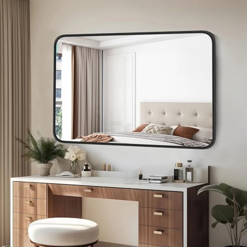 Vanity Framed Mirror for Wall - Small 30x22 Matte Black Frame