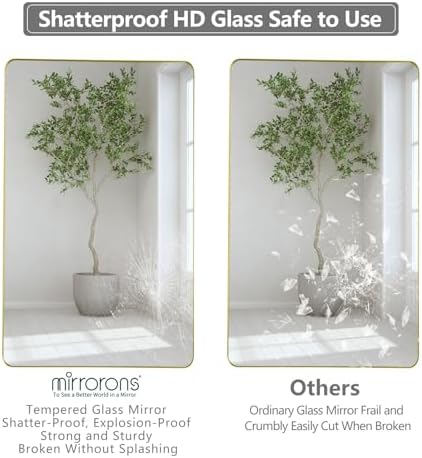 Mirrorons Gold Bathroom Mirror 36x30 Inch Shatterproof Wall Mirror