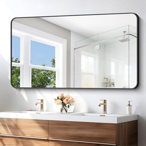 BONEWEI 30x55 Inch Black Rectangle Mirror