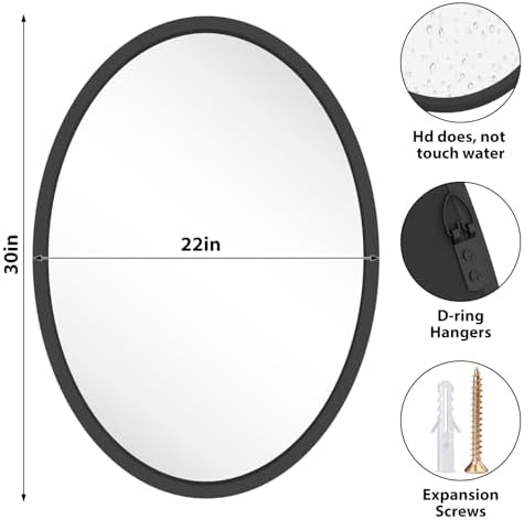 22x30 Inch Black Oval Wall Mirror for Bathroom and Living Room