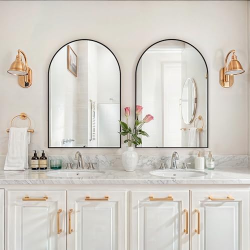24x36 Inch Black Metal Arch Mirror for Bathroom