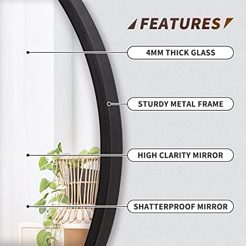 ZenStyle 24 Inch Black Round Metal Mirror