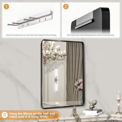 ANTONIA 20X30 Inch Black Metal Framed Bathroom Mirror
