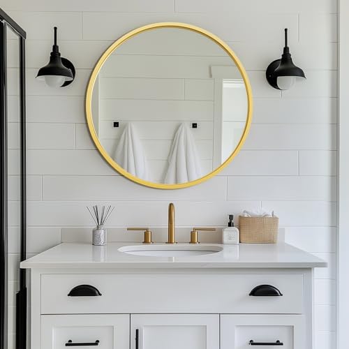 Black 20 Inch Round Wall Mirror with Metal Frame