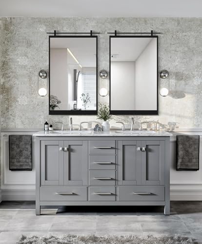 Autdot 38x24 Inch Black Farmhouse Wall Mirror with Metal Frame