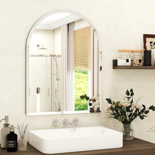 XRAMFY 24x26 Frameless Bathroom Mirror with Beveled Edge