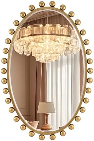 Oval Bathroom Mirror with Gold Bead Frame - 24x36 Inch