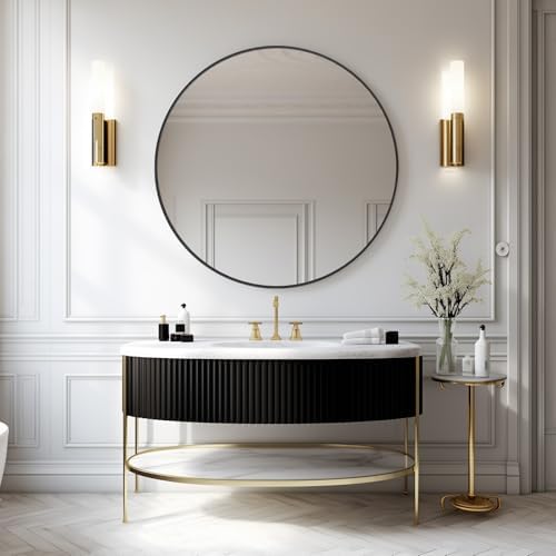 30 Inch Round Bathroom Mirror with Black Metal Frame 1