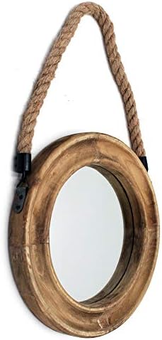 Funly mee Rustic Round Mirror with Wooden Frame