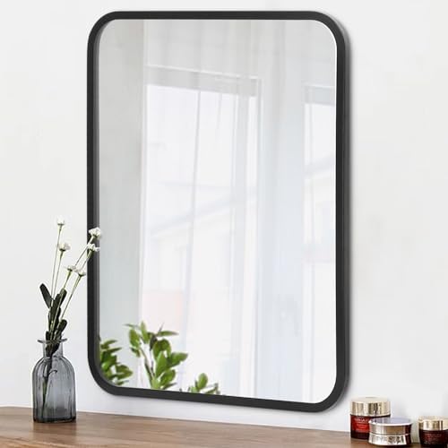 AOAOPQ Rectangular Wall Mirror with Rounded Corners - Black Frame