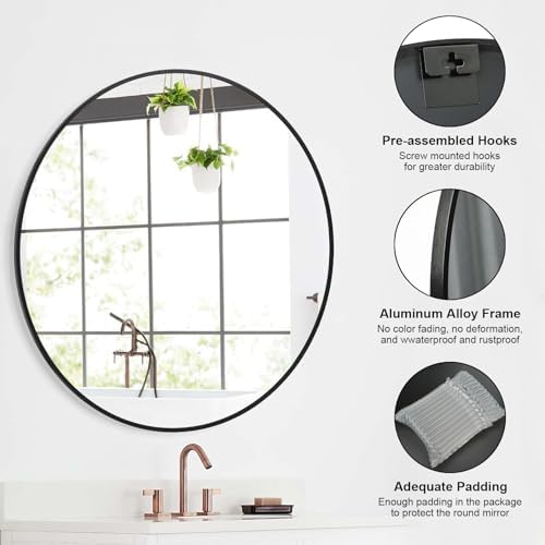 30 Inch Round Bathroom Mirror with Black Metal Frame 1