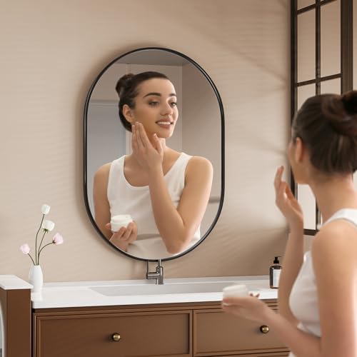 24x30 Black Oval Wall Mirror with Metal Frame