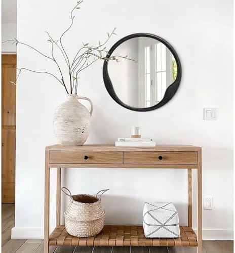 Wood Frame Round Mirror 20 Inch Black for Living Room