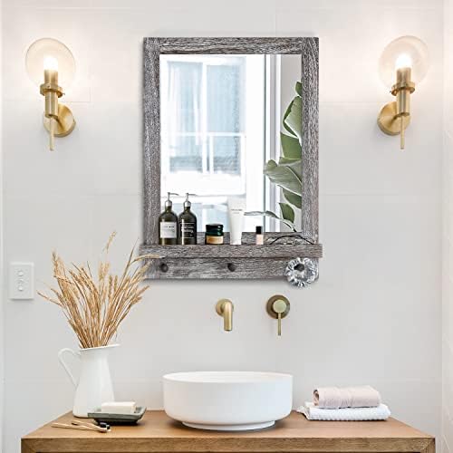 Rustic Wall Mirror with Shelf 165x23in