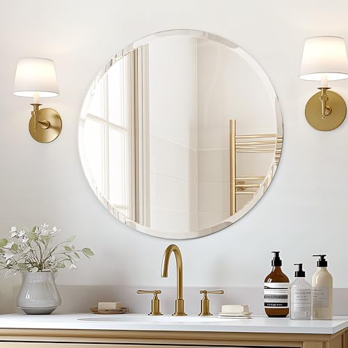 USHOWER Frameless 24 Round Bathroom Mirror with Beveled Edge
