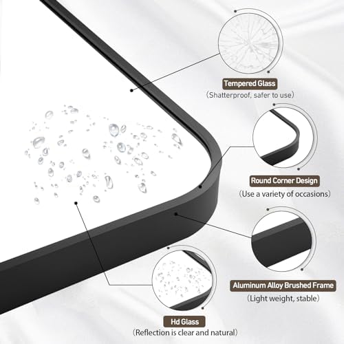 CLBA Matte Black Rectangle Mirror 26x38 Inch