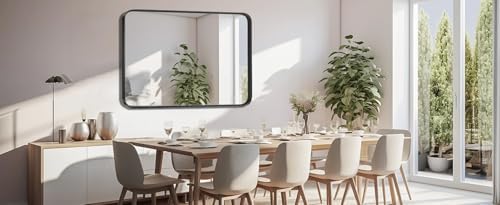Vanity Framed Mirror for Wall - Small 30x22 Matte Black Frame