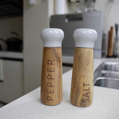 Tessie Jessie Wooden Salt Pepper Mill Set 8 Acacia Wood