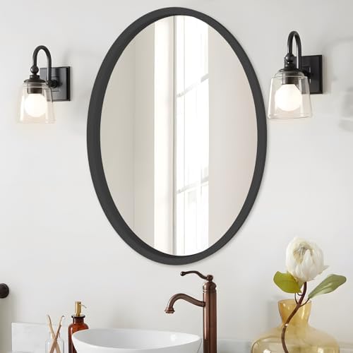 22x30 Inch Black Oval Wall Mirror for Bathroom and Living Room