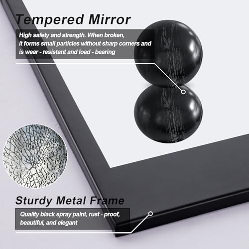 Autdot 38x24 Inch Black Farmhouse Wall Mirror with Metal Frame