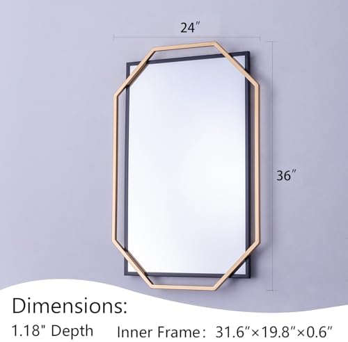 Large Decorative Bathroom Mirror 24x36 Gold Black Metal Frame