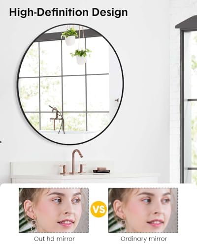 36 Inch Black Round Mirror with Metal Frame 1