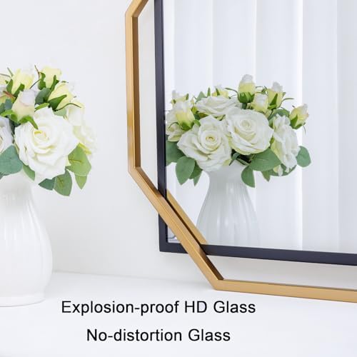 Large Decorative Bathroom Mirror 24x36 Gold Black Metal Frame