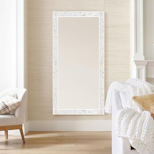 Tanmicoshomy 24x47 Inch Rectangle Wall Mirror with Natural Shell Frame